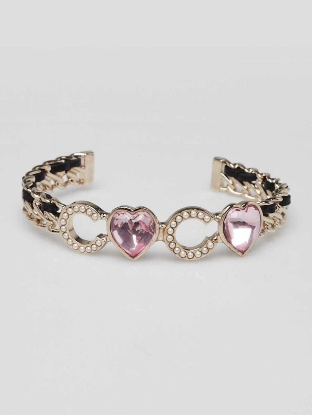 Chanel Goldtone Metal Chain Coco Crush Cuff Bracelet Size M